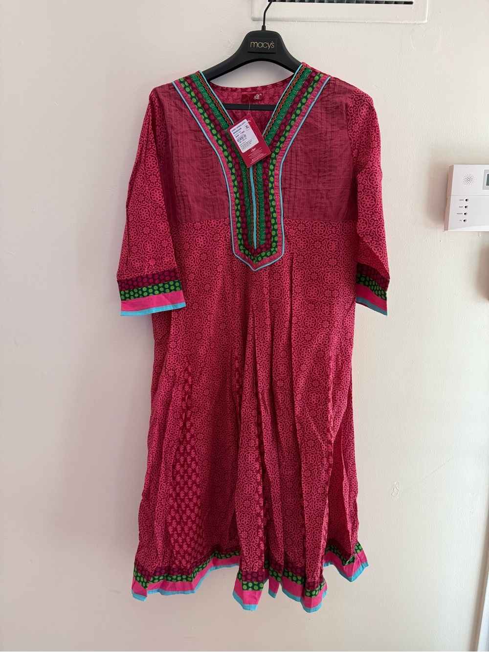 Pink Embroidered Kurta with Green Trim